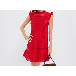 New Pomander Place Tuckernuck Red Ruffle Lace Mini Dress Sz L Romantic Valentine